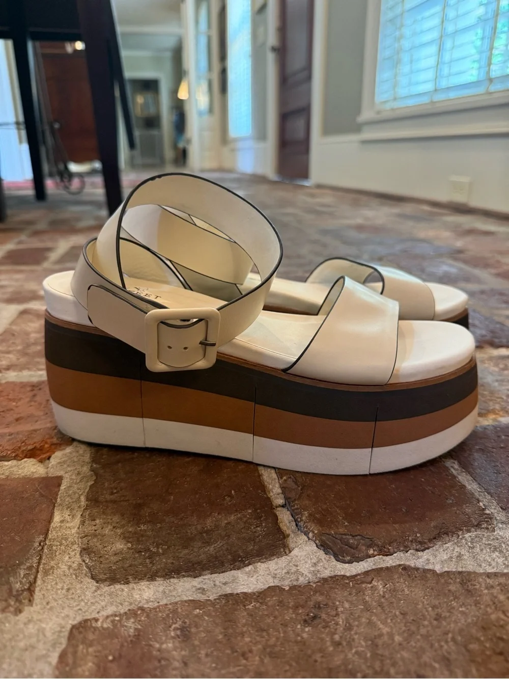 Naked Feet Cream Strappy Platform Sandals with Brown & Black Layered Sole